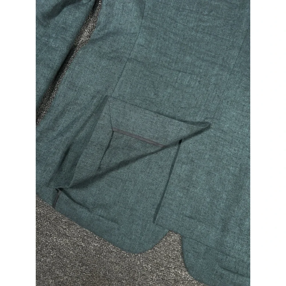 Banana Republic Blazer Jacket Men 44R Green Herringbone Tweed Linen Unstructured